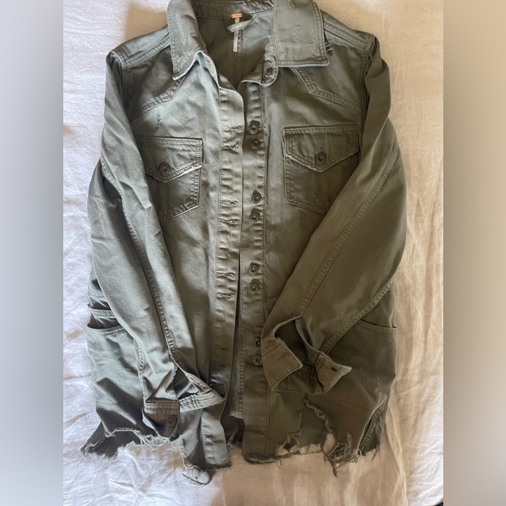 Free people oversized distressed jean jacket/shacket